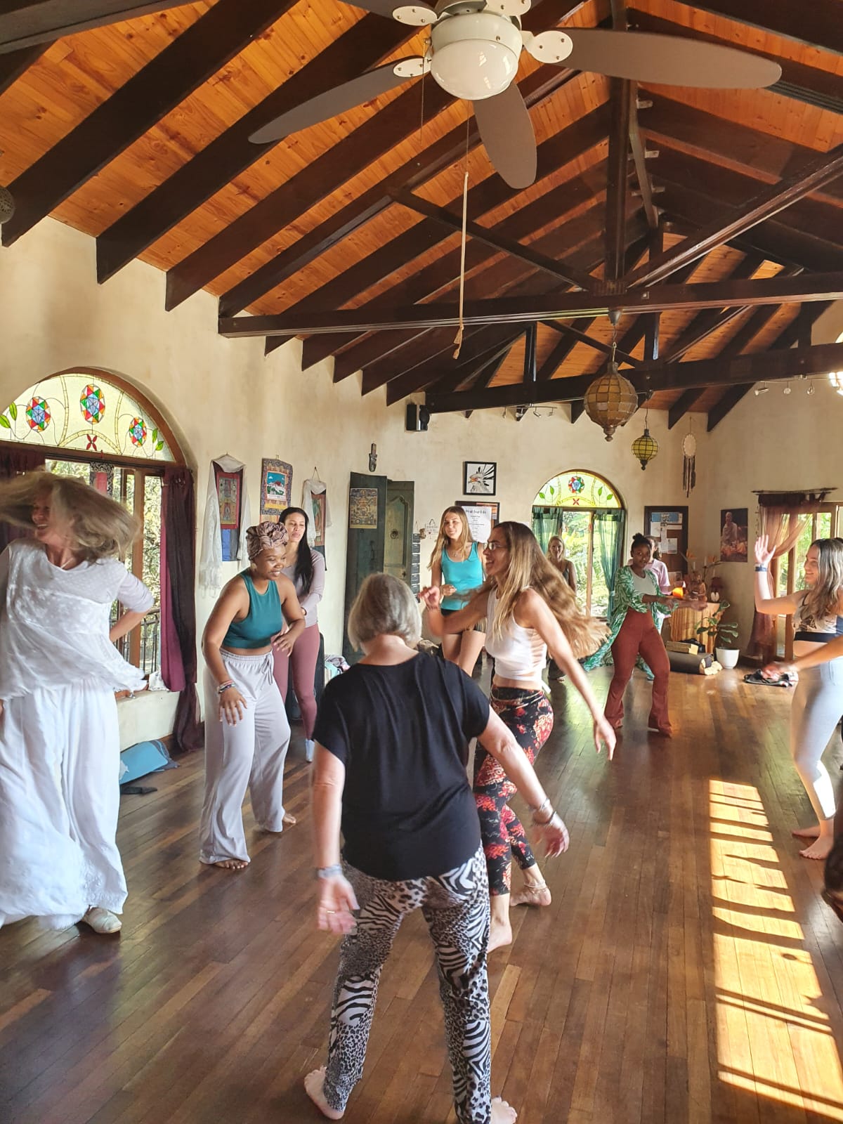 Yoga class session during retreat - participants in peaceful practice